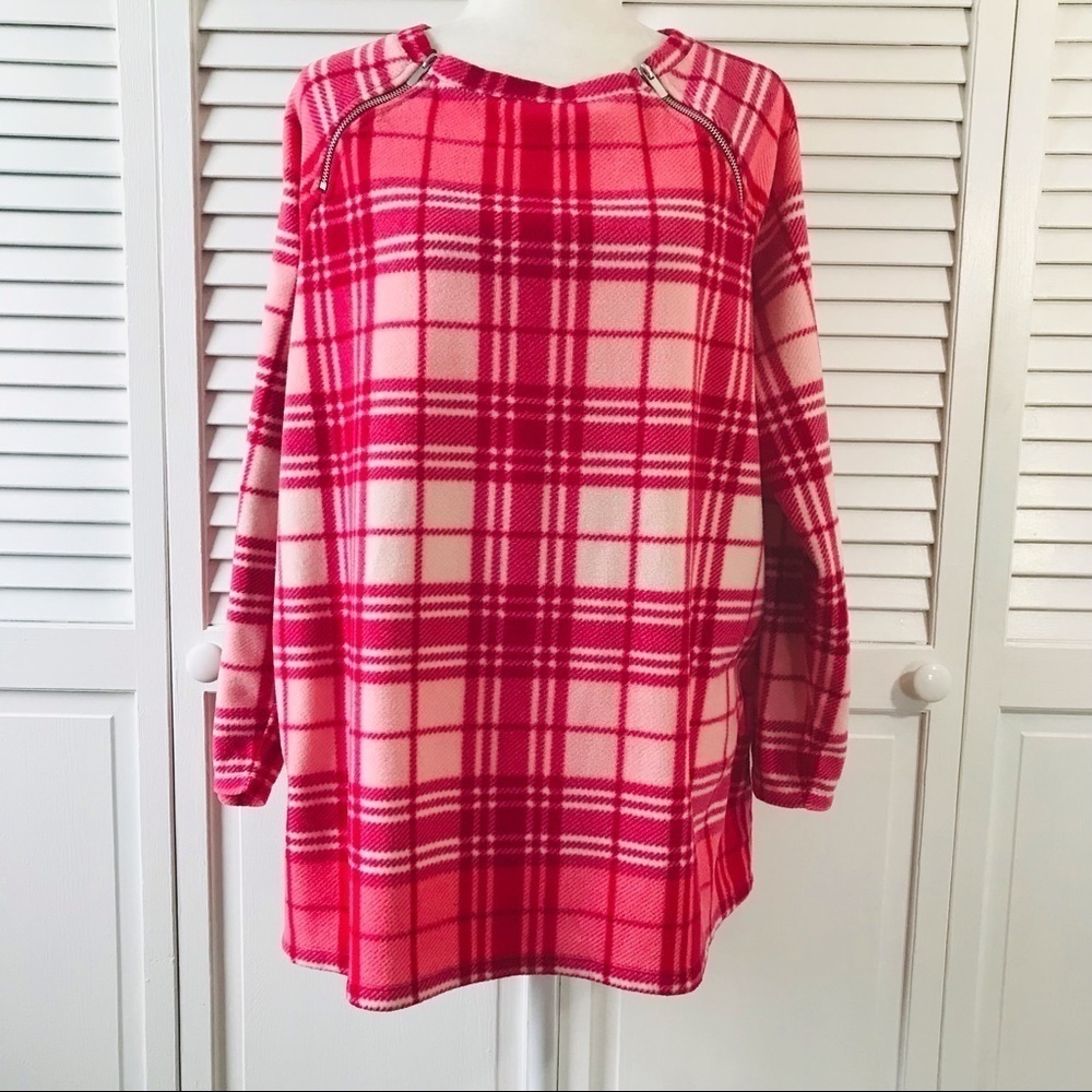 2/$25 WOMAN WITHIN Pink White Fleece Sweater Size Large